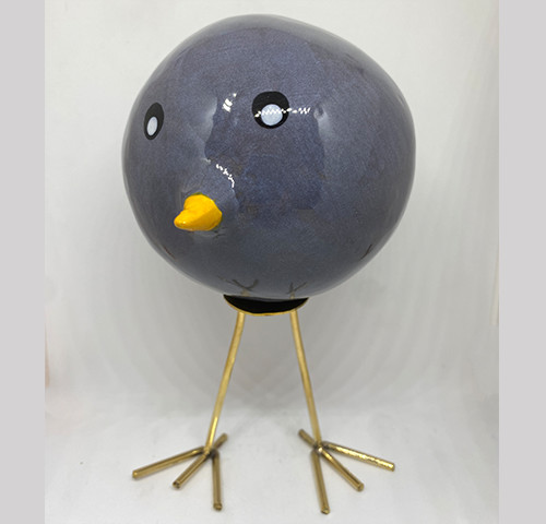 Handmade ceramic bird with copper legs XXXL - Oiseau ceramique et cuivre “fait main”